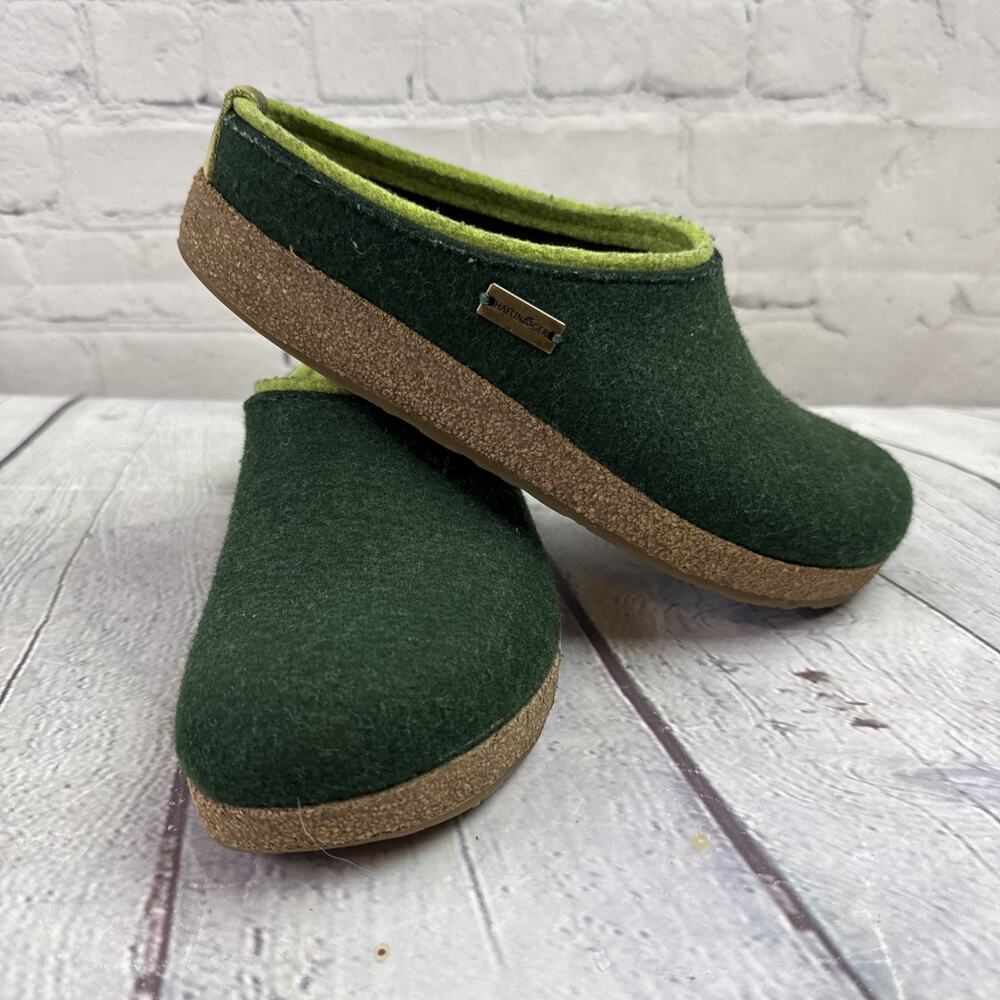HAFLINGER KRIS EIBE WOOL FELT SLIPPERS CLOGS GREEN EU 40 Unisex